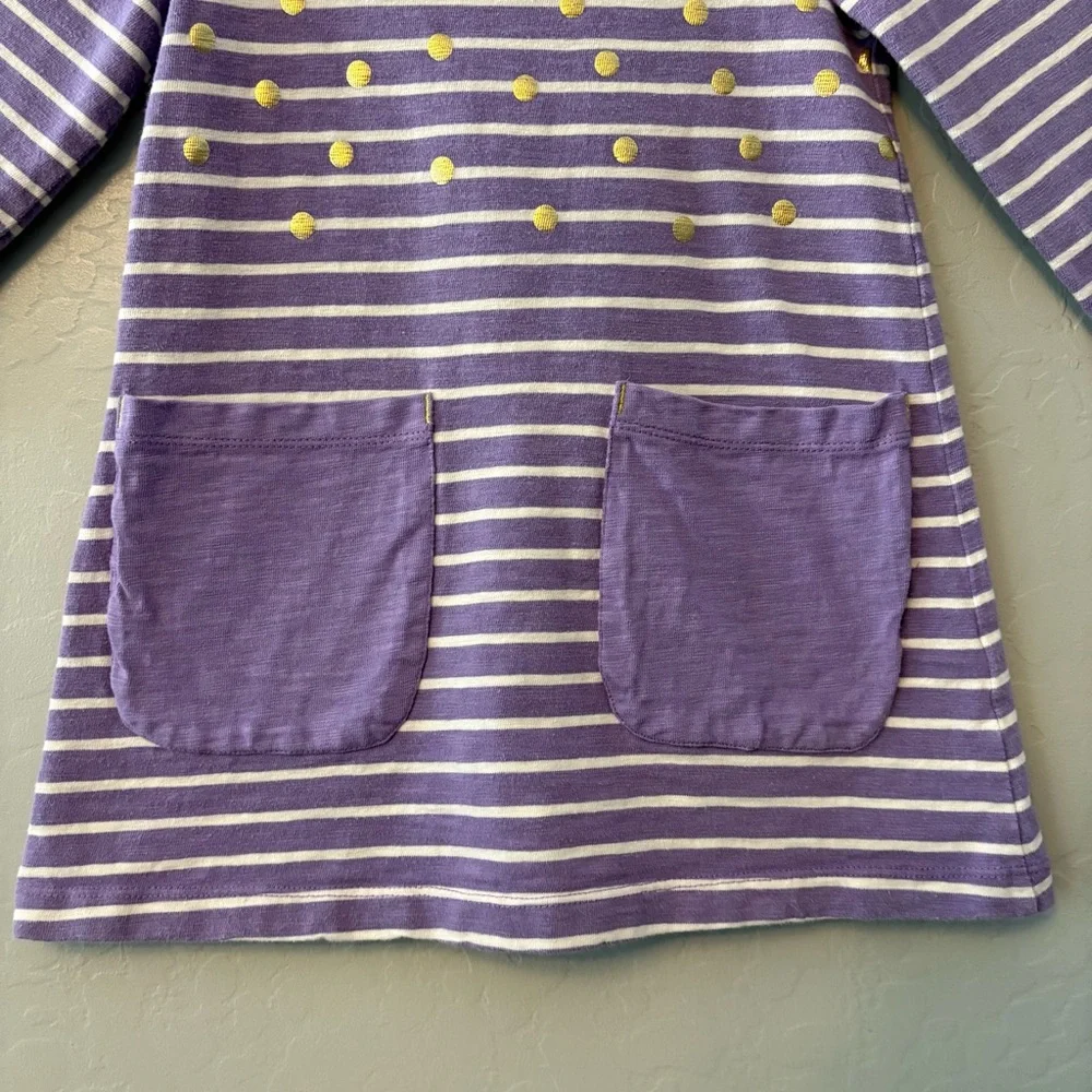 Mini Boden Purple and Cream Striped Dot Pocket Dress